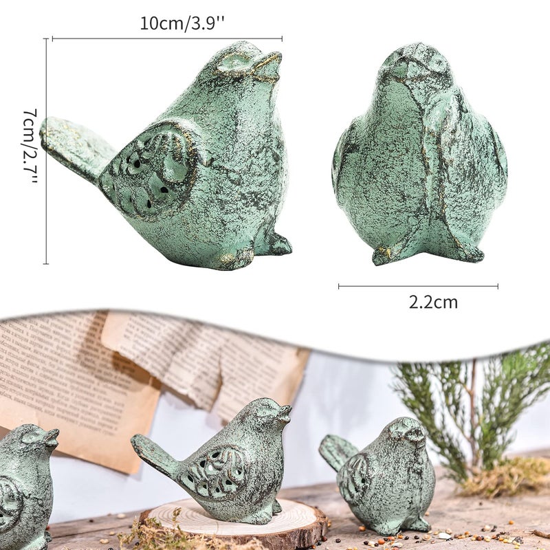 Sungmor Cast Iron Desktop Ornament - Graceful Hollow-Carved Birds Sculpture Home Decoration - Decorative & Lovely Animal Figurine Indoor Outdoor Statues - 2PC Pack & Green Color - Image 5
